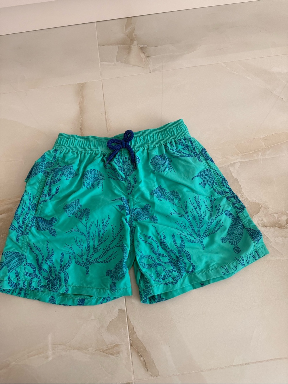 Vilebrequin Teal Swim Trunks with Navy Sea Life Print